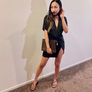 Twisted Plunging High-Slit Mini Dress
